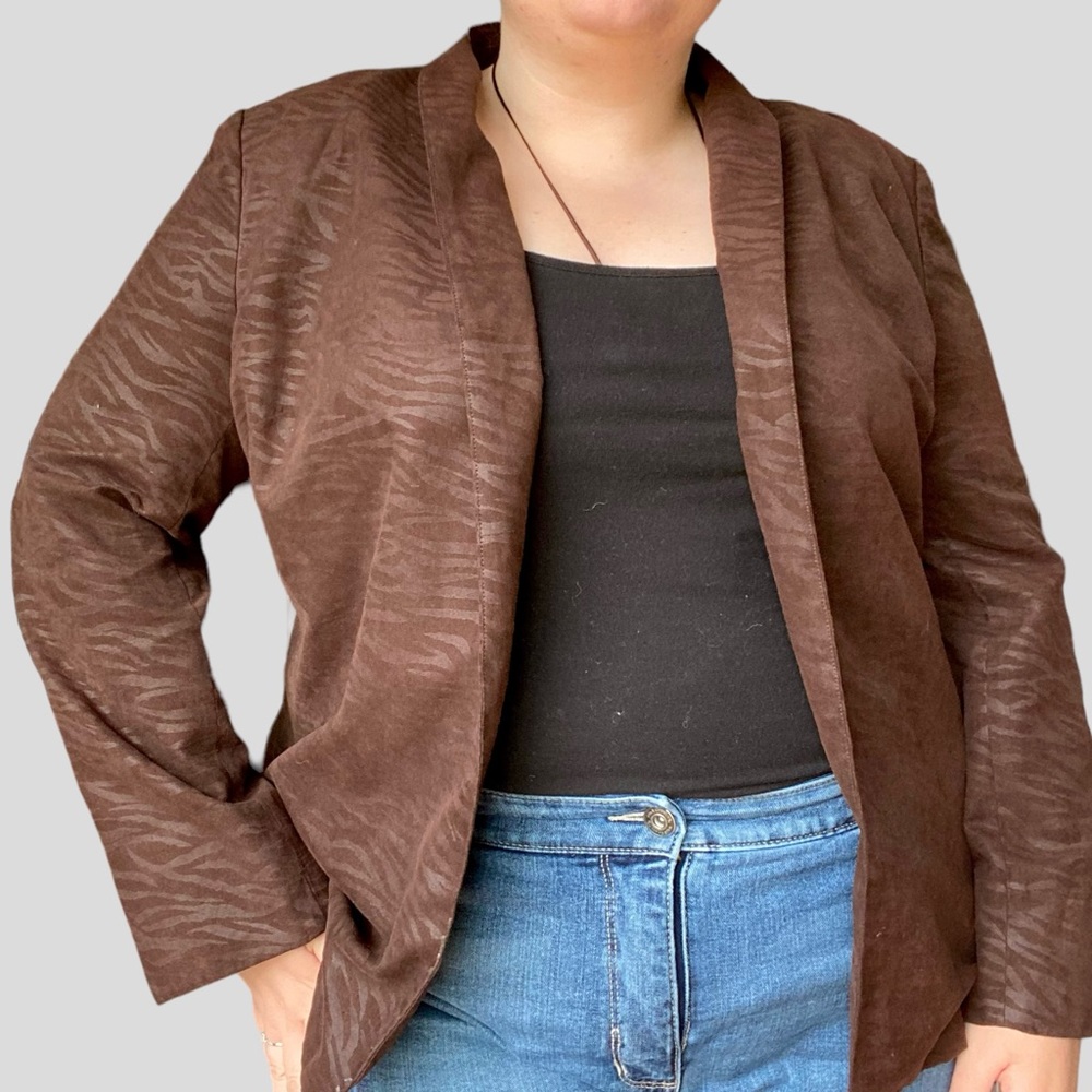 Vintage earthy indie faux suede zebra print lightweight blazer